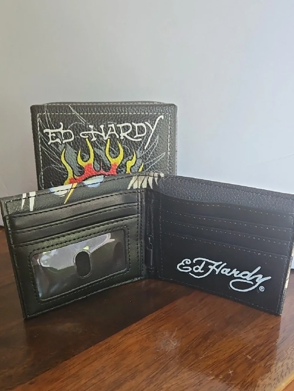 Ed Hardy Bi Fold wallet with Yellow & Red Tattoo Art